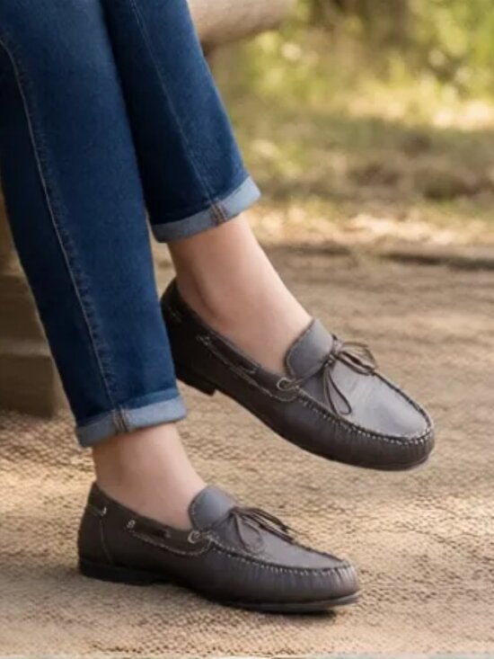 Ecco Shoes - Ecco premium leather loafers driving moccasins gray brown boat shoe EU41=US10
